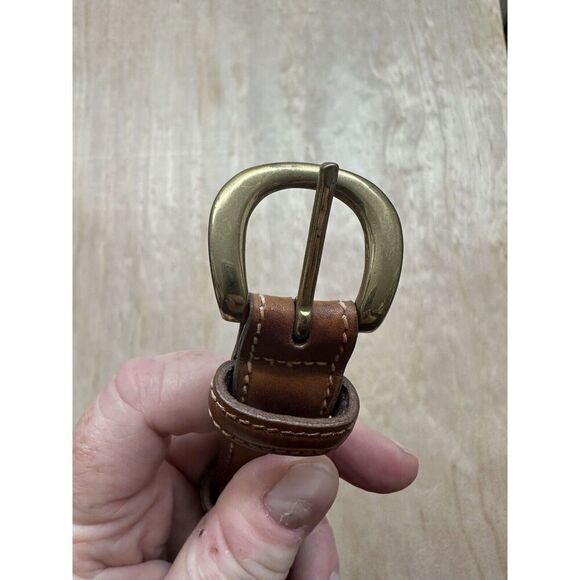 TRAFALGAR Brown Leather BELT - Brass Buckle Simple Design 34” - Picture 4 of 6